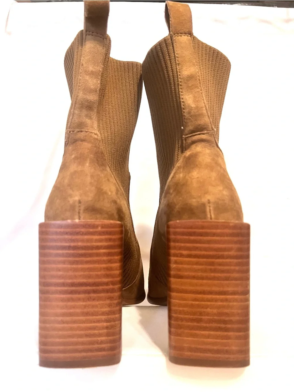 Steve Madden Teca Pointy Toe Leather Suede Ribbed Stretch Sock Ankle Boots-Sz. 6